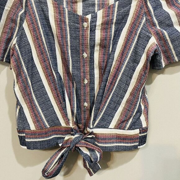 DREW Anthropologie Striped Short Sleeve Tie Front Button-Up Top Size Medium M - Picture 3 of 8
